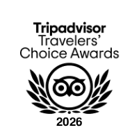 A TripAdvisor Travel Choice Awards 2026 badge with an owl emblem and laurel wreath.